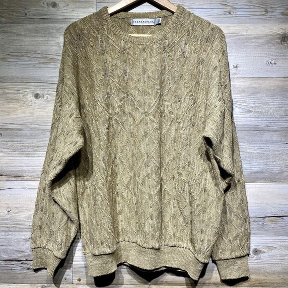 Shenandoah Vintage Sweater Mens L, Brown Textured Diamond Knit Cosby 90s Grandpa - Picture 2 of 9